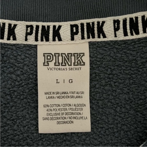Victorias Secret Pink Casual quarter Zip blue gray pullover logo sweatshirt top - Picture 3 of 6